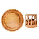 Tábua de queijo redonda com gaveta e utensílios em bambu