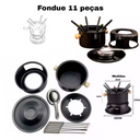 Kit fondue completo com 11 peças, ideal para 6 pessoas, com panela e rechaud.
