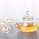 Chaleira de vidro com infusor 800ml sobre chama de fogão com chá borbulhando - Casa Splêndida