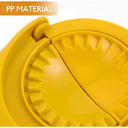 Máquina de fazer pastel amarela com alça ergonômica, ideal para cozinhar rápido e com praticidade.