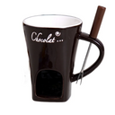 Fondue individual de chocolate com frutas e biscoitos para sobremesas