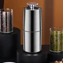 Moedor de café elétrico em aço inox com botão de pressão e lâmina interna para grãos, especiarias e alimentos secos