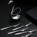 Suporte cisne prata com talheres em inox para sobremesa