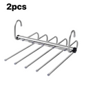 Cabide dobrável de aço inox com múltiplas hastes, ideal para organizar calças e otimizar o espaço do guarda-roupa.