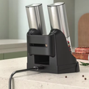Moedor de pimenta elétrico USB com corpo em inox e silo transparente – prático e sofisticado para cozinhar