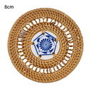 Suporte de Copo Rattan com Centro de Porcelana Azul