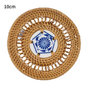 Suporte de Copo Rattan com Centro de Porcelana Azul