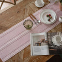 Caminho de mesa verde boho com franjas de algodão e linho, estilo rústico farmhouse, decoração para mesa de jantar