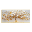 Quadro decorativo Árvore da Vida 110x70 com pétalas brancas e douradas, ideal para salas sofisticadas.