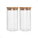 Kit com 2 potes de vidro 1L com tampa de bambu hermética — organização elegante e natural para sua cozinha.