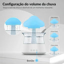 Umidificador Cloud Rain RGB com base branca liberando efeito chuva para reservatório transparente