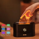 Difusor RGB Flame PRO preto soltando névoa com iluminação personalizada