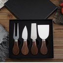 Kit 4 facas para queijo com cabo de madeira e estojo