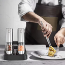 Moedor de pimenta elétrico USB com corpo em inox e silo transparente – prático e sofisticado para cozinhar