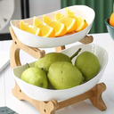 Fruteira vertical com base de madeira e bandejas premium — ideal para organizar com charme e funcionalidade.