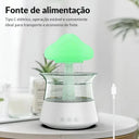Umidificador Cloud Rain RGB com base branca liberando efeito chuva para reservatório transparente