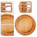 Tábua de queijo redonda com gaveta e utensílios em bambu