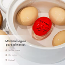 Temporizador Egg Timer cozinhando junto aos ovos, com escala visual de cozimento Soft, Medium e Hard.