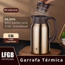 Garrafa térmica prata inox Casa Splendida com alça escura disponível nos tamanhos 2L e 2,5L