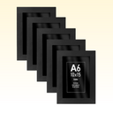 Kit com 5 porta-retratos 10x15 em madeira, acabamento premium, ideal para parede.