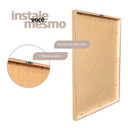 Kit com 3 quadros decorativos de folhagem dourada, moldura madeira, tamanho 40x60, perfeito para salas modernas.