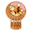 Tábua de queijo redonda com gaveta e utensílios em bambu
