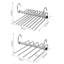Cabide dobrável de aço inox com múltiplas hastes, ideal para organizar calças e otimizar o espaço do guarda-roupa.