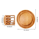Tábua de queijo redonda com gaveta e utensílios em bambu