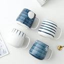 Canecas de cerâmica japonesa 500ml com listras verdes e lua cheia azul pintadas à mão - Casa Splêndida