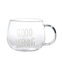Conjunto com 2 canecas de vidro escritas "Good Morning" em preto e branco - Casa Splêndida