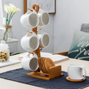 Conjunto com 6 canecas cerâmica 190ml suporte bambu e porta-copos