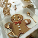 Jogo Americano de Natal Biscoito Artesanal Casa Splendida em linho – mesa posta natalina com xícara de café
