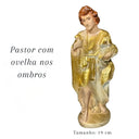 Pastor com ovelha nos ombros, peça em gesso resinado de 19 cm, integrante do presépio de 16 peças.