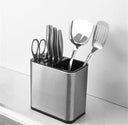 Porta talher inox de pia com design moderno e acabamento elegante sobre bancada de cozinha.