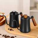 Chaleira preta 550ml com bico fino e cabo de madeira, com ou sem termômetro na tampa para preparo de café