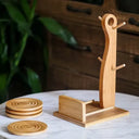 Conjunto com 6 canecas cerâmica 190ml suporte bambu e porta-copos