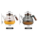 Chaleiras de vidro 1100ml com infusor e alça de nogueira em versões transparente e fumê - Casa Splêndida