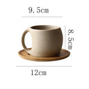 Caneca vintage cerâmica 220ml com pires de bambu minimalista