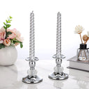 Kit 2 castiçais prateados com detalhe em cristal lapidado para velas finas