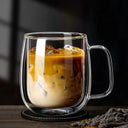 Caneca vidro borossilicato 350ml parede dupla com alça ideal para lattes