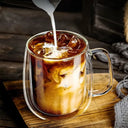 Caneca vidro borossilicato 350ml parede dupla com alça ideal para lattes