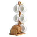 Conjunto com 6 canecas cerâmica 190ml suporte bambu e porta-copos