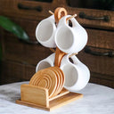 Conjunto com 6 canecas cerâmica 190ml suporte bambu e porta-copos