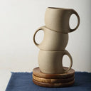 Caneca vintage cerâmica 220ml com pires de bambu minimalista
