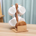 Conjunto com 6 canecas cerâmica 190ml suporte bambu e porta-copos
