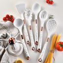 Conjunto premium de 8 utensílios de cozinha em silicone com suporte organizador Casa Splendida, resistente ao calor e elegante.