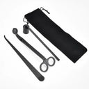 Kit de acessórios para velas com apagador, tesoura de pavio, gancho e bolsa organizadora em metal preto – Casa Splendida