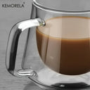 Conjunto de 4 Xícaras de vidro duplo KEMORELA com alça e design elegante para café e chá