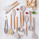 Kit de utensílios de cozinha em silicone com cabos de madeira – Casa Splendida