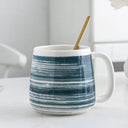 Canecas de cerâmica japonesa 500ml com listras verdes e lua cheia azul pintadas à mão - Casa Splêndida